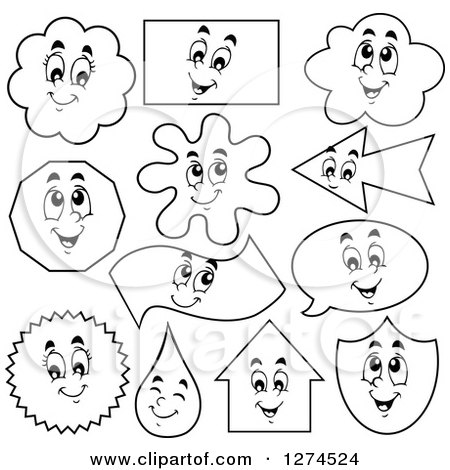 Clipart of Happy Black and White Shape Characters - Royalty Free Vector Illustration by visekart