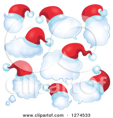 Clipart of Christmas Santa Hats on Thought and Speech Bubbles - Royalty Free Vector Illustration by visekart