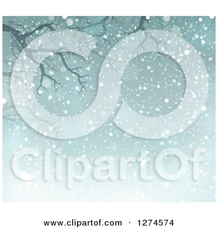 Clipart of a Bare Tree Branch and Snow Background - Royalty Free Vector Illustration by visekart