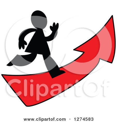 Clipart of a Black Silhouetted Man Running on a Red Arrow - Royalty Free Vector Illustration by Prawny