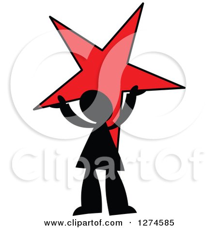 Clipart of a Black Silhouetted Man Holding up a Red Star - Royalty Free Vector Illustration by Prawny