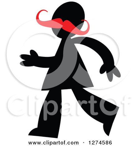 Clipart of a Black Silhouetted Walking Man with a Red Mustache - Royalty Free Vector Illustration by Prawny
