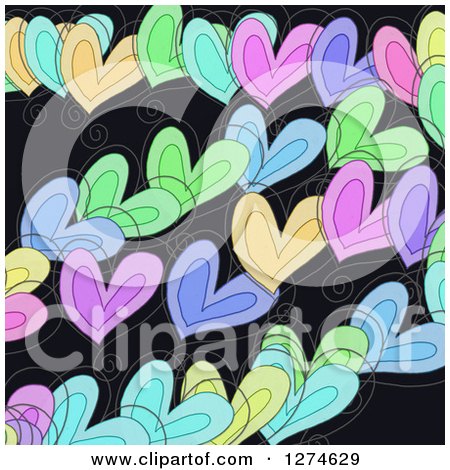 Clipart of a Doodled Colorful Heart and Swirl Valentines Day Love Background - Royalty Free Illustration by Prawny