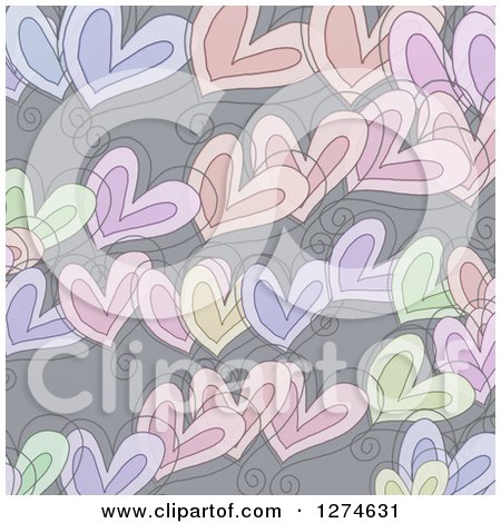 Clipart of a Doodled Pastel Colorful Heart Valentines Day Love Background - Royalty Free Illustration by Prawny