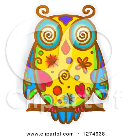 Clipart of a Whimsical Perched Owl - Royalty Free Illustration by Prawny