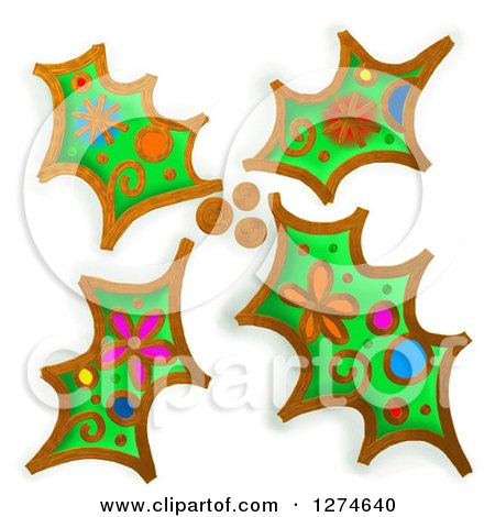 Clipart of Whimsical Christmas Holly Leaves - Royalty Free Illustration by Prawny