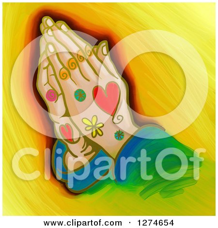 Clipart of a Painting of Whimsical Praying Hands - Royalty Free Illustration by Prawny