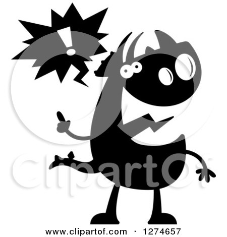 Clipart of a Black and White Silhouetted Triceratops Dinosaur with an Idea - Royalty Free Vector Illustration by Cory Thoman