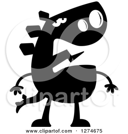 Clipart of a Black and White Silhouetted Depressed Stegosaurus Dinosaur - Royalty Free Vector Illustration by Cory Thoman
