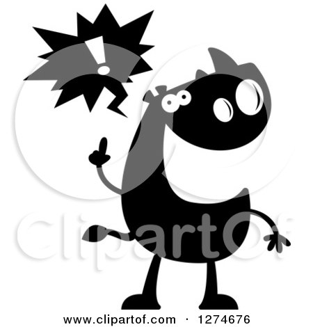 Clipart of a Black and White Silhouetted Rhinoceros with an Idea - Royalty Free Vector Illustration by Cory Thoman