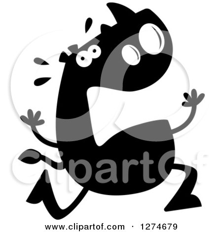 Clipart of a Black and White Silhouetted Rhinoceros Running Scared - Royalty Free Vector Illustration by Cory Thoman
