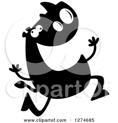 Clipart of a Black and White Silhouetted Rhinoceros Running Crazy - Royalty Free Vector Illustration by Cory Thoman