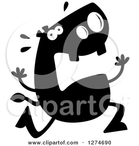 Clipart of a Black and White Silhouetted Hippo Running Scared - Royalty Free Vector Illustration by Cory Thoman