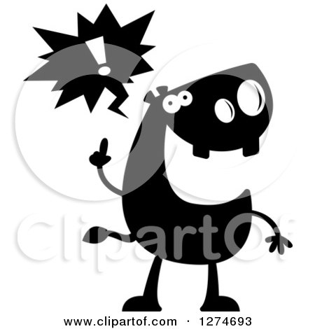 Clipart of a Black and White Silhouetted Hippo with an Idea - Royalty Free Vector Illustration by Cory Thoman