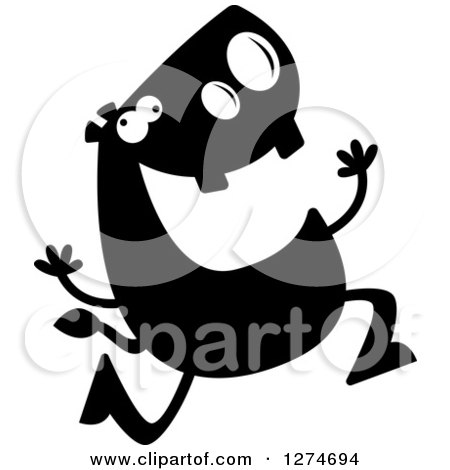 Clipart of a Black and White Silhouetted Hippo Running - Royalty Free Vector Illustration by Cory Thoman