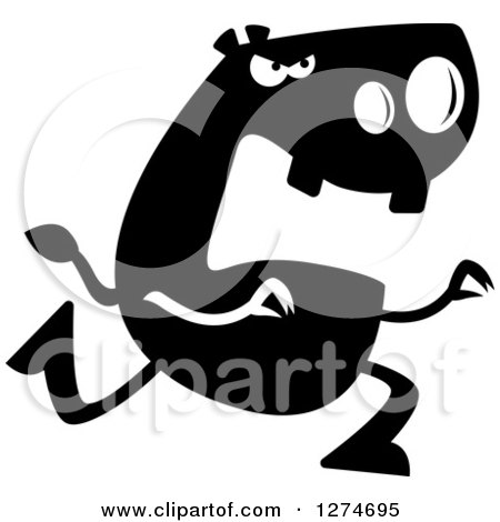 Clipart of a Black and White Silhouetted Hippo Chasing - Royalty Free Vector Illustration by Cory Thoman