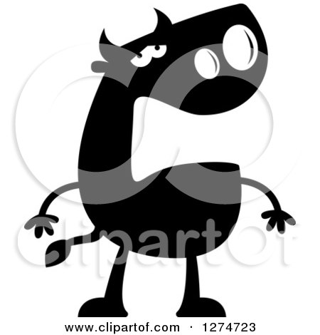 Clipart of a Black and White Silhouetted Sad Bull - Royalty Free Vector Illustration by Cory Thoman