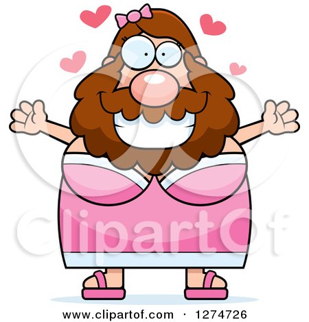 Clipart of a Chubby Caucasian Bearded Lady Circus Freak Wanting a Hug - Royalty Free Vector Illustration by Cory Thoman