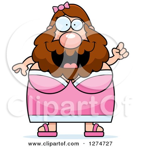 Clipart of a Chubby Caucasian Bearded Lady Circus Freak with an Idea - Royalty Free Vector Illustration by Cory Thoman