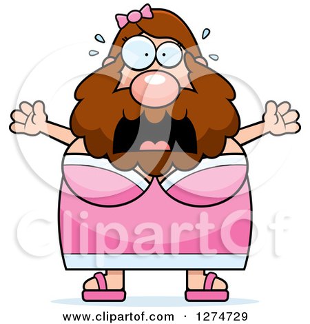 Clipart of a Chubby Caucasian Scared Screaming Bearded Lady Circus Freak - Royalty Free Vector Illustration by Cory Thoman