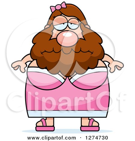 Clipart of a Chubby Caucasian Depressed Bearded Lady Circus Freak - Royalty Free Vector Illustration by Cory Thoman