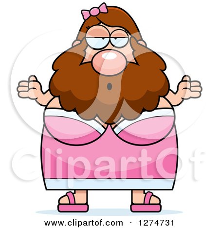 Clipart of a Chubby Caucasian Careless Shrugging Bearded Lady Circus Freak - Royalty Free Vector Illustration by Cory Thoman