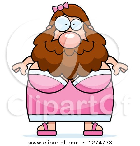 Clipart of a Chubby Caucasian Happy Bearded Lady Circus Freak - Royalty Free Vector Illustration by Cory Thoman