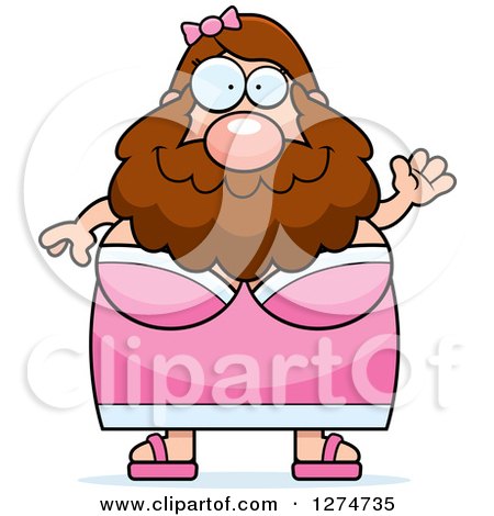 Clipart of a Chubby Caucasian Friendly Waving Bearded Lady Circus Freak - Royalty Free Vector Illustration by Cory Thoman