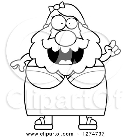 Clipart of a Black and White Chubby Bearded Lady Circus Freak with an Idea - Royalty Free Vector Illustration by Cory Thoman
