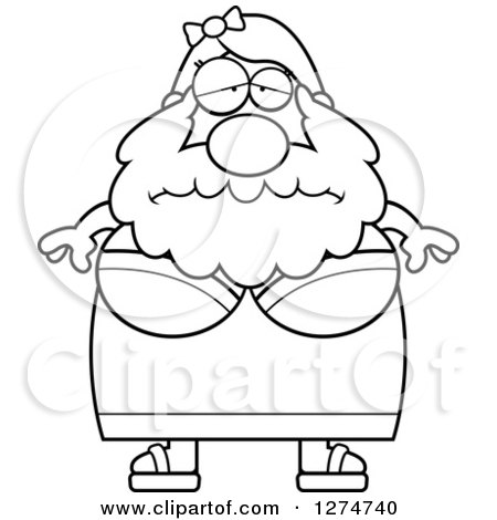 Clipart of a Black and White Chubby Depressed Bearded Lady Circus Freak - Royalty Free Vector Illustration by Cory Thoman