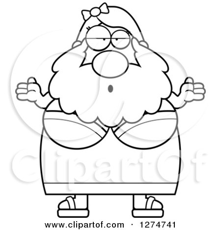 Clipart of a Black and White Chubby Careless Shrugging Bearded Lady Circus Freak - Royalty Free Vector Illustration by Cory Thoman