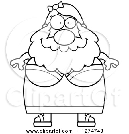 Clipart of a Black and White Chubby Happy Bearded Lady Circus Freak - Royalty Free Vector Illustration by Cory Thoman