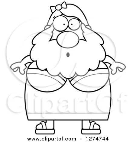 Clipart of a Black and White Chubby Surprised Gasping Bearded Lady Circus Freak - Royalty Free Vector Illustration by Cory Thoman
