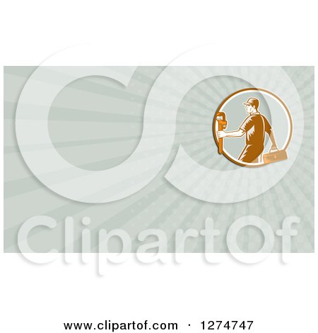 Clipart of a Retro Plumber and Rays Business Card Design - Royalty Free Illustration by patrimonio