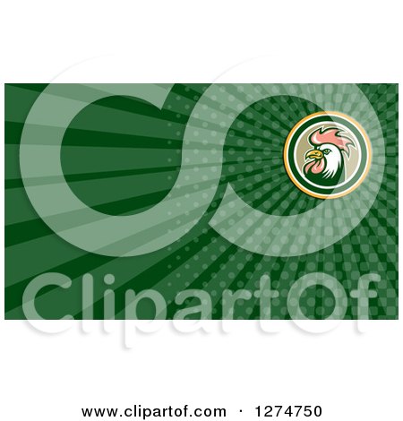 Clipart of a Rooster and Green Rays Business Card Design - Royalty Free Illustration by patrimonio