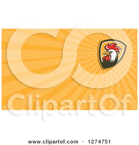 Clipart of a Rooster and Orange Rays Business Card Design - Royalty Free Illustration by patrimonio