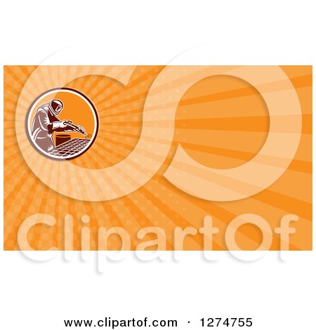 Clipart of a Retro Sandblaster and Orange Rays Business Card Design - Royalty Free Illustration by patrimonio
