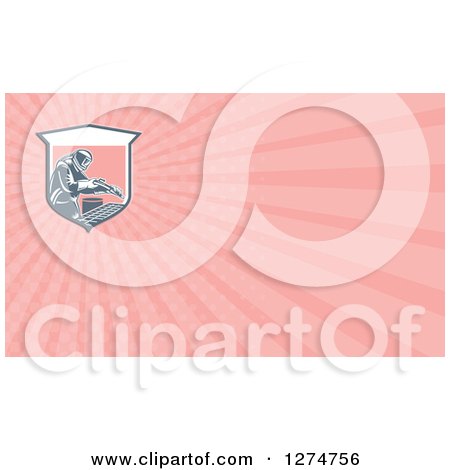 Clipart of a Retro Sandblaster and Pink Rays Business Card Design - Royalty Free Illustration by patrimonio