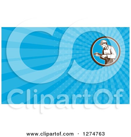 Clipart of a Retro Home Insulation Worker and Blue Rays Business Card Design - Royalty Free Illustration by patrimonio