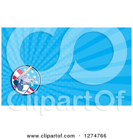 Clipart of a Baseball Wolf Batting and Blue Rays Business Card Design - Royalty Free Illustration by patrimonio
