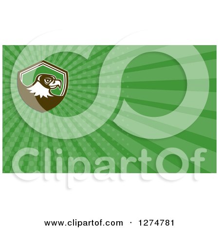 Clipart of a Retro Falcon and Green Rays Business Card Design - Royalty Free Illustration by patrimonio