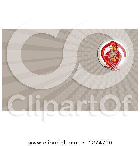 Clipart of a Retro Fireman and Rays Business Card Design 2 - Royalty Free Illustration by patrimonio