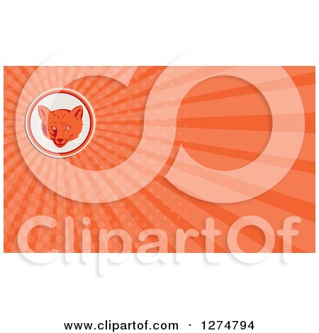 Clipart of a Retro Fox and Orange Rays Business Card Design - Royalty Free Illustration by patrimonio