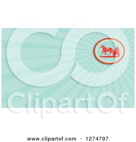 Clipart of a Retro Horse Cart Racer and Blue Rays Business Card Design - Royalty Free Illustration by patrimonio