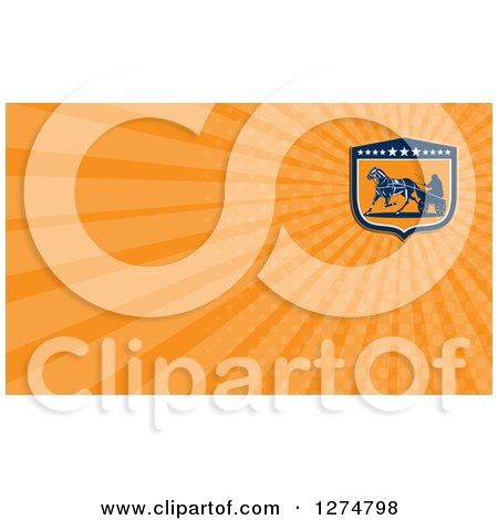 Clipart of a Retro Horse Cart Racer and Orange Rays Business Card Design - Royalty Free Illustration by patrimonio