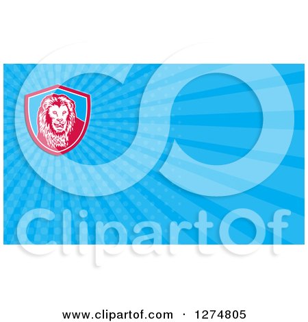 Clipart of a Retro Male Lion and Blue Rays Business Card Design - Royalty Free Illustration by patrimonio