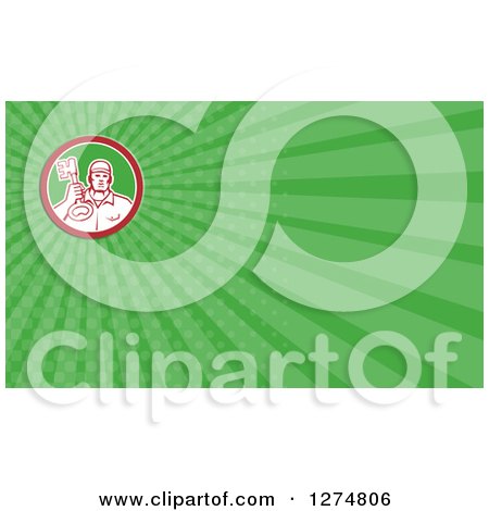 Clipart of a Retro Locksmith and Green Rays Business Card Design - Royalty Free Illustration by patrimonio