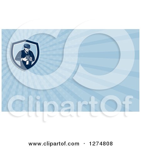 Clipart of a Retro Photographer and Blue Rays Business Card Design - Royalty Free Illustration by patrimonio