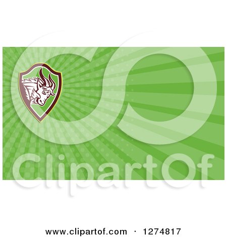 Clipart of a Retro Mountain Goat and Green Rays Business Card Design - Royalty Free Illustration by patrimonio