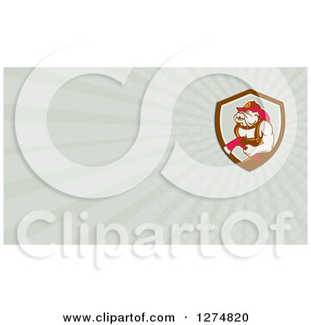 Clipart of a Retro Bulldog Fire Fighter and Rays Business Card Design - Royalty Free Illustration by patrimonio